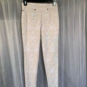 Neutral Printed Stretch Pants - Cream and White